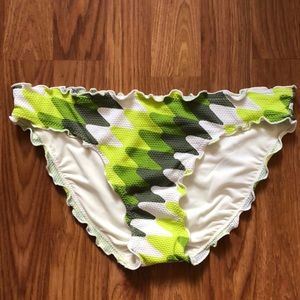 Aerie Green White Textured Ruffle Swim Bikini NWOT Bottoms Sz S
